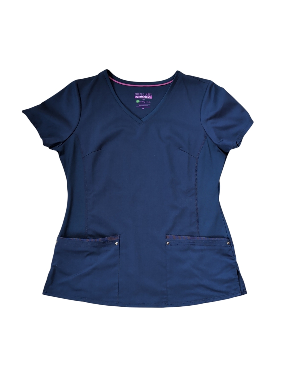 Healing Hands Purple Label Yoga "Juliet" V-Neck Scrub Top MEDIUM Navy Style 2245